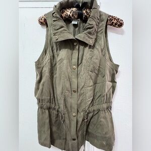 Y2K Cache Sleeveless Utility Vest Size M Khaki Green Ruched Collar